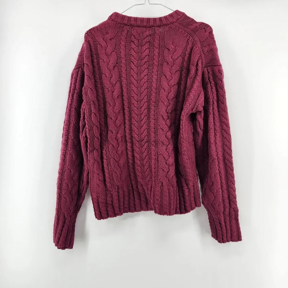 J.Crew Women's Red M 100% Cotton Cable Knit‎ Crewneck Sweater NWT